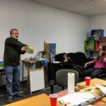Dave gives an impromptu talk about the aerodynamics of frisbees. Making Things Fly camp, December, 2018